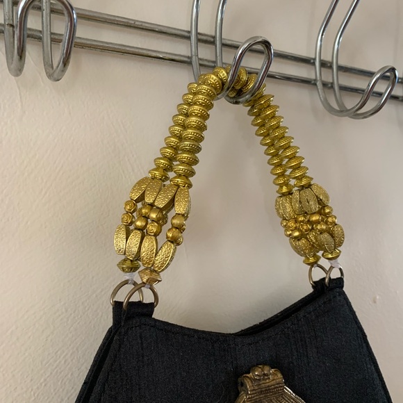 TONI Vintage Purse Black Cloth with Medallion - Picture 4 of 9